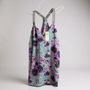 Floral Print Crop Top in Gray and Purple